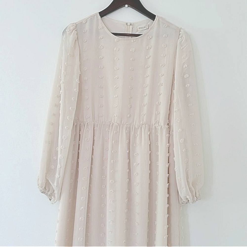 ROOLEE  Dress Casual Style Dot Boho Maxi Dress Solid Color Long Sleeve